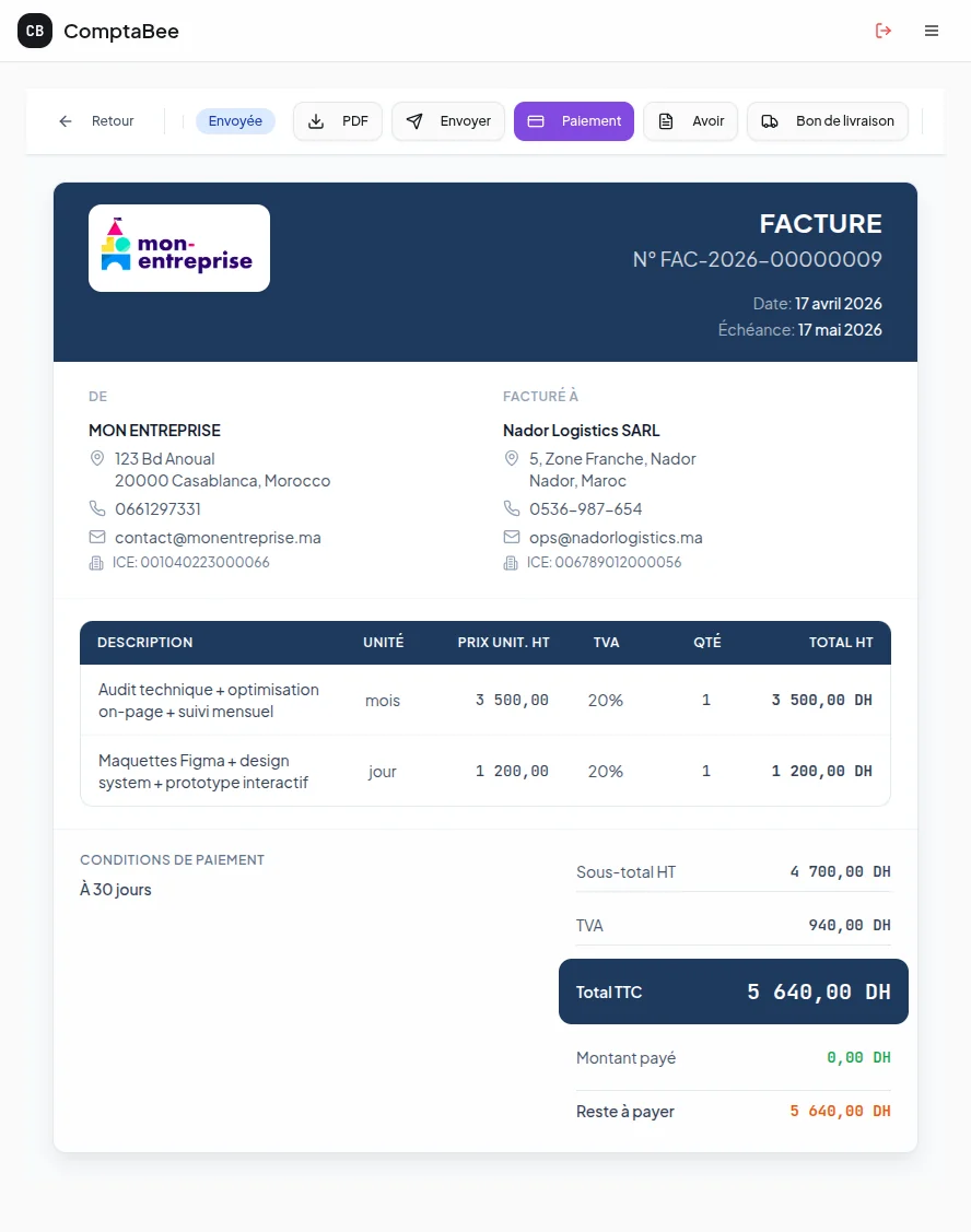Éditeur de facture ComptaBee